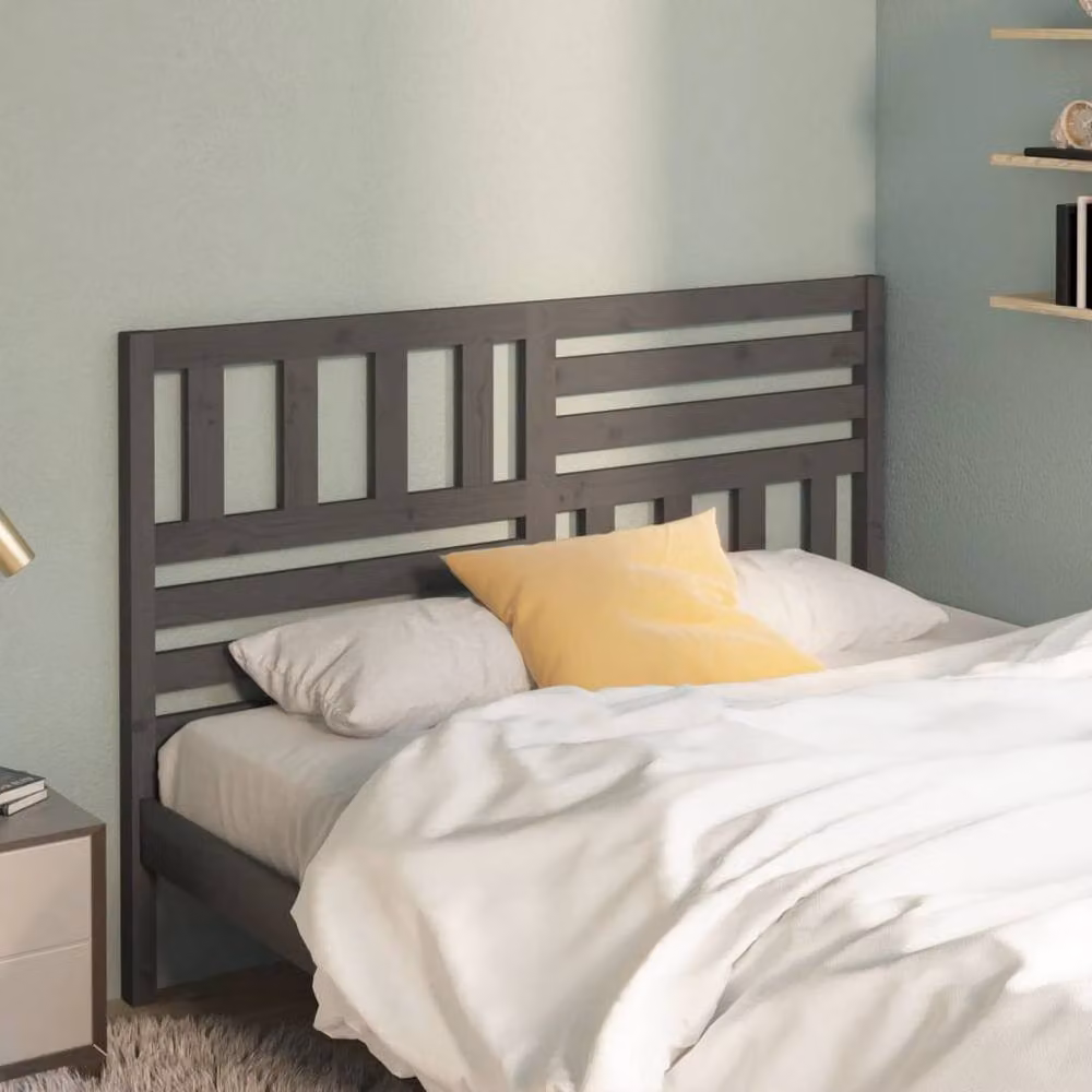 Berkfield Home Grey Rustic Solid Pine Wood Bed Headboard W: 146 cm, D: 4 cm, H: 100 cm – 2