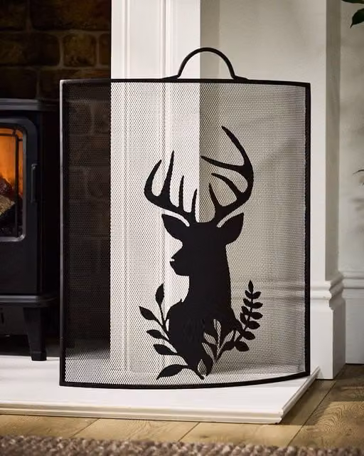 Dibor Traditional Highland Stag Head Fireplace Guard, Black, H: 68 cm, W: 53 cm – 1