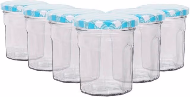 Argon Tableware Set of 6 Blue Glass Jam Jars with Silver Screw Tops, 150ml
