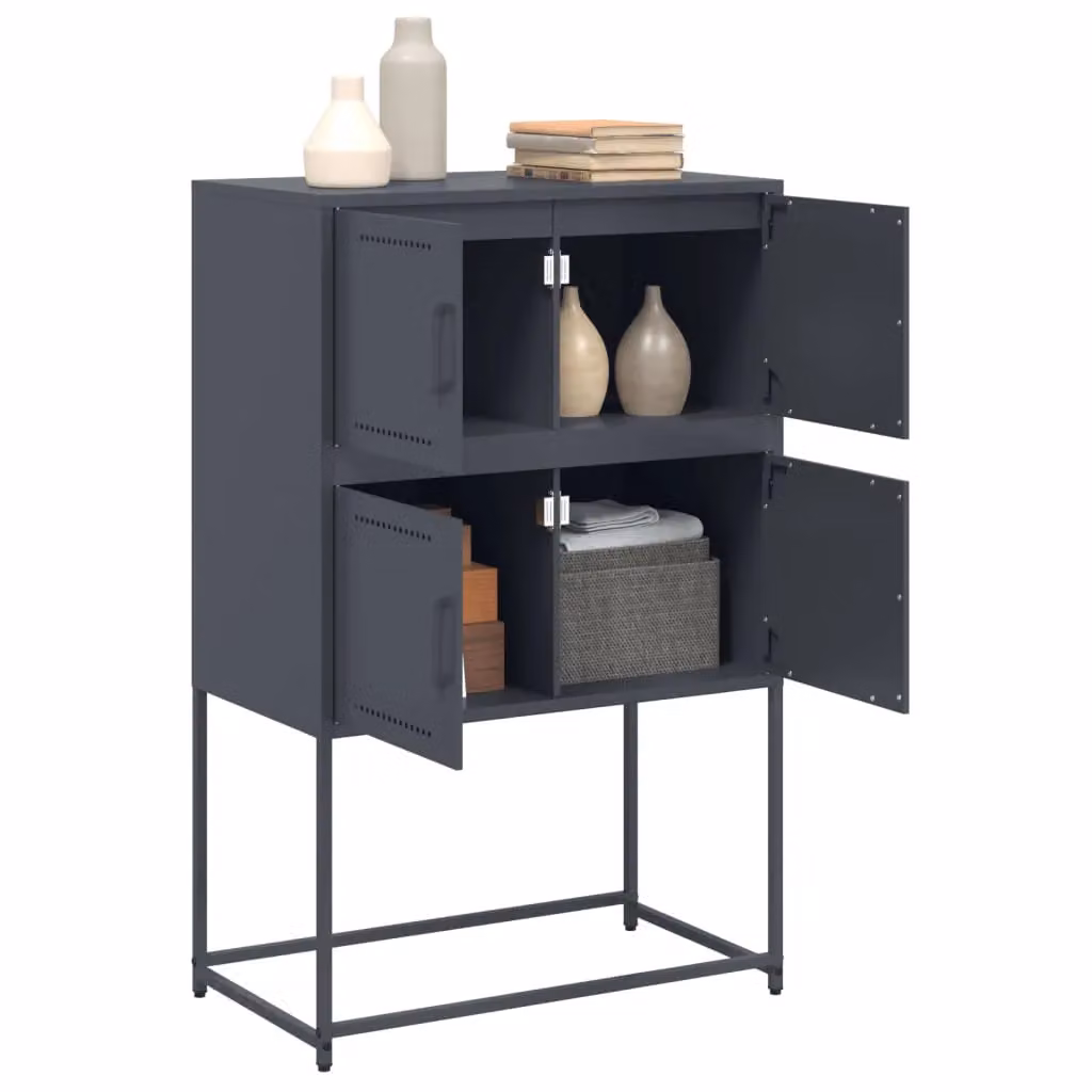 Berkfield Home Industrial Metal Sideboard in Anthracite and Black, W/D/H: 68.5 x 38.5 x 107 cm – 2