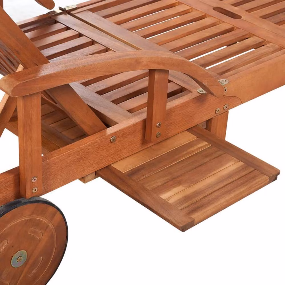 Berkfield Home Sun Lounger with Side Tray in Brown Solid Acacia Wood – 2