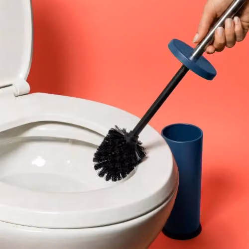 Harbour Housewares Matte Blue Toilet Brush and Holder Set of 2, Stainless Steel and Plastic Bathroom Accessories – 4