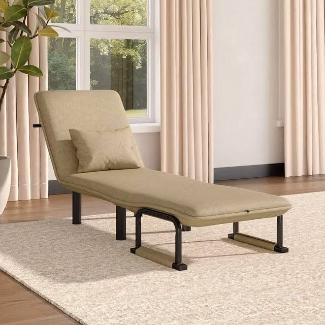 Livingandhome 3-in-1 Modern Linen Fabric Lounge Chair Sofa Bed with Pillow in Beige and Brown