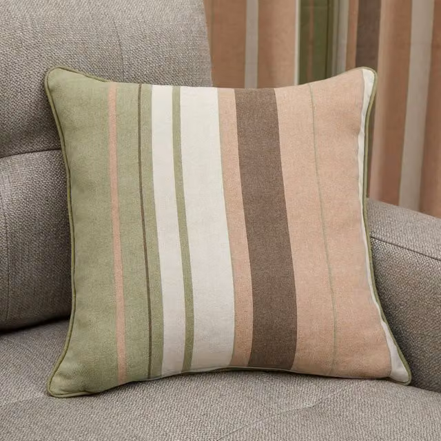 Terrys Green Striped Modern Square Filled Cushion W/D/H: 43 x 43 x 43 cm