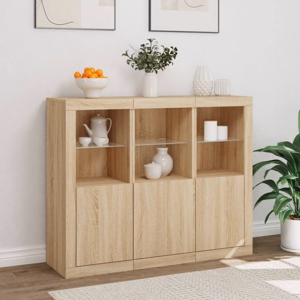 Berkfield Home Set of 3 Sonoma Oak Sideboards with Integrated LED Lights in Light Tan – 2