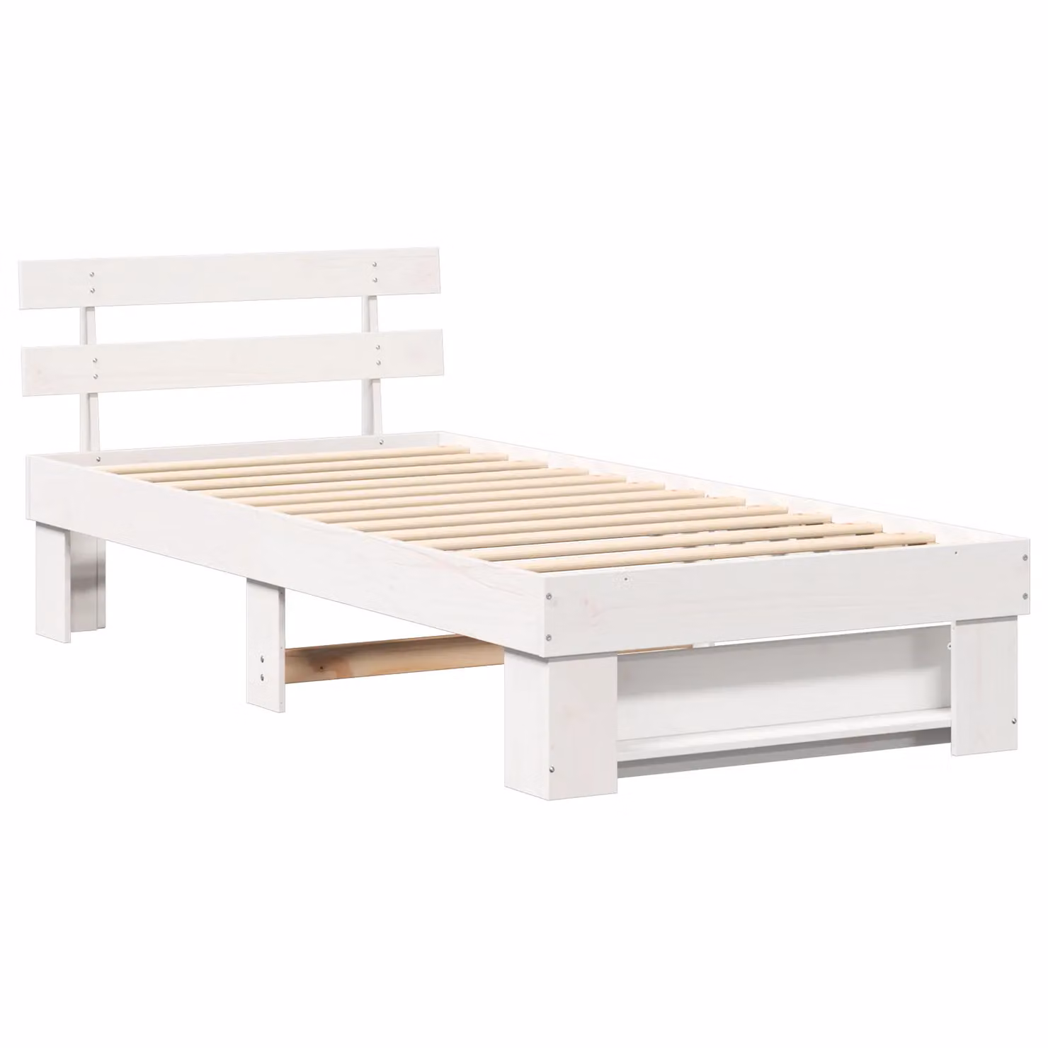 Berkfield Home White Solid Pine Wood Bed with Headboard W/D/H: 190 x 75 x 75 cm – 2