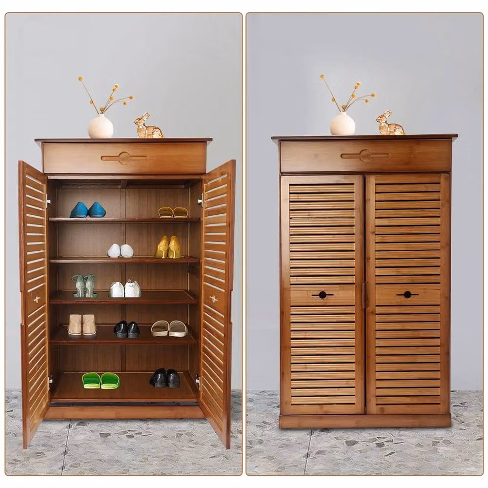 KORVIXA 5-Tier Dustproof Shoe Rack Cabinet in Brown, W/H: 90.0 x 102.0 cm – 3