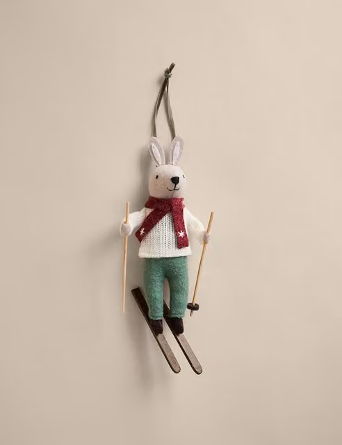 M&S White Felt Hanging Skiing Rabbit Christmas Decoration