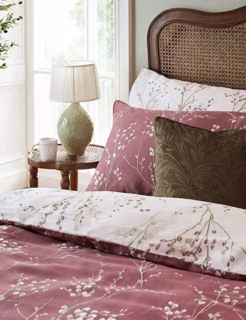 Laura Ashley 2 Pack Pussy Willow Floral Pure Cotton Sateen Pillowcases, Purple Mix