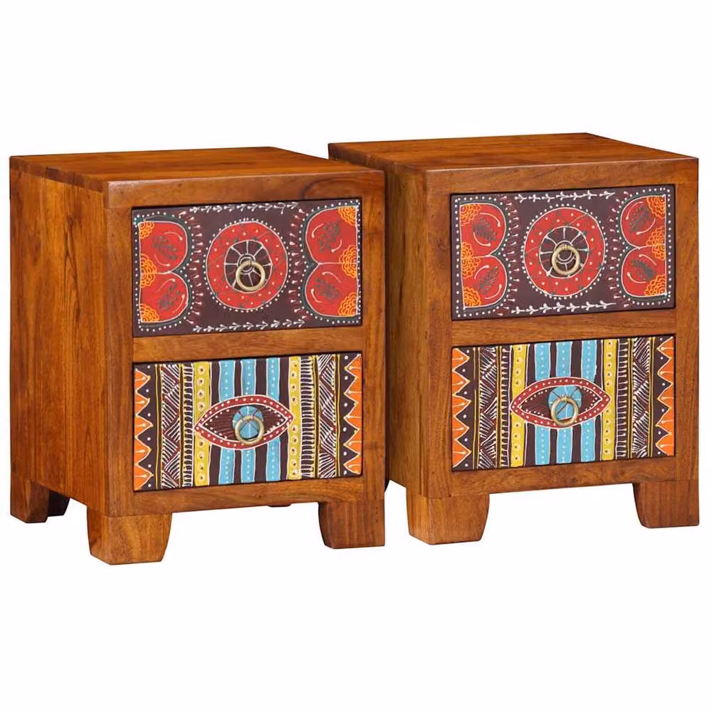 Berkfield Home Set of 2 Acacia Wood Bedside Cabinets in Brown, W/D/H: 35 x 35 x 45 cm – 2