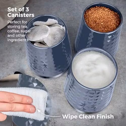 Tower Stainless Steel Airtight Kitchen Canister Set in Grey – 5