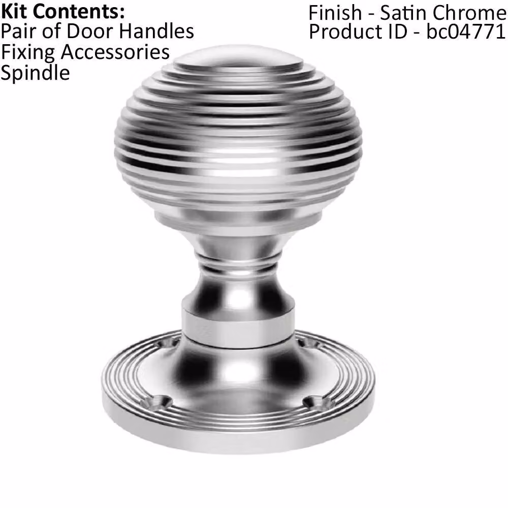 Loops Pair of Round Textured Mortice Door Knobs, Satin Chrome, 52mm Diameter – 2