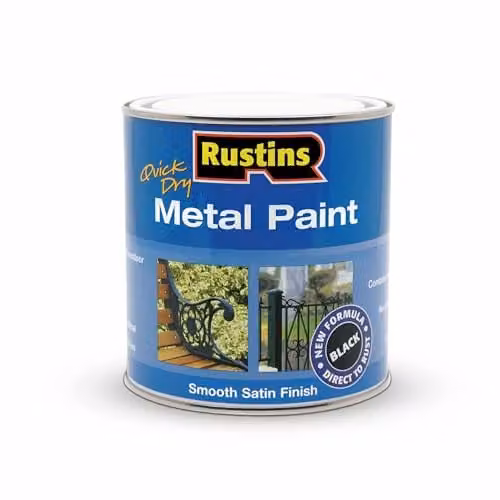 Rustins Quick Drying Water Based Metal Paint in Satin Gloss Black, 1 l – 1