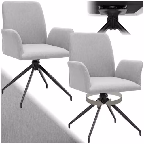 tectake Set of 2 Daya 360 Swivel Dining Chairs in Grey Fabric – 1