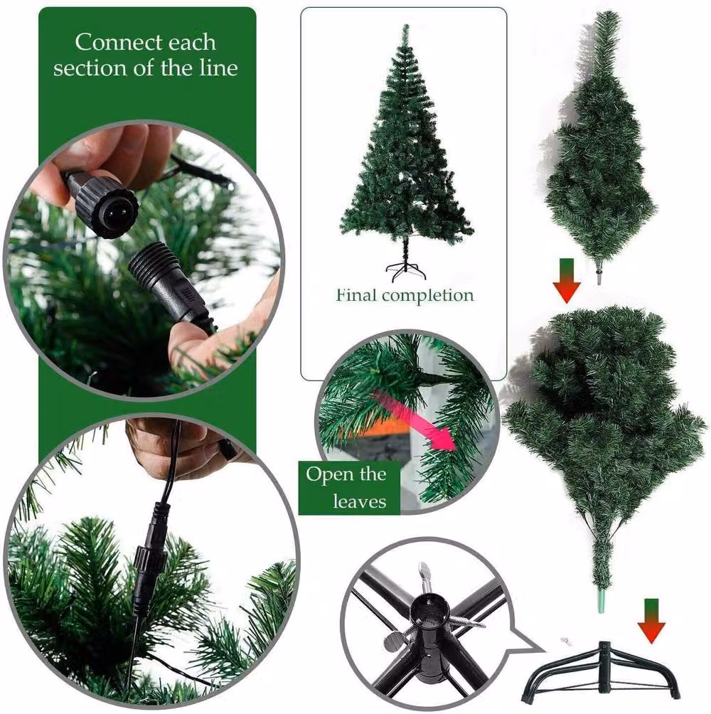 Shatchi Green Alaskan Pine Christmas Tree with Warm White LEDs, 8ft – 8