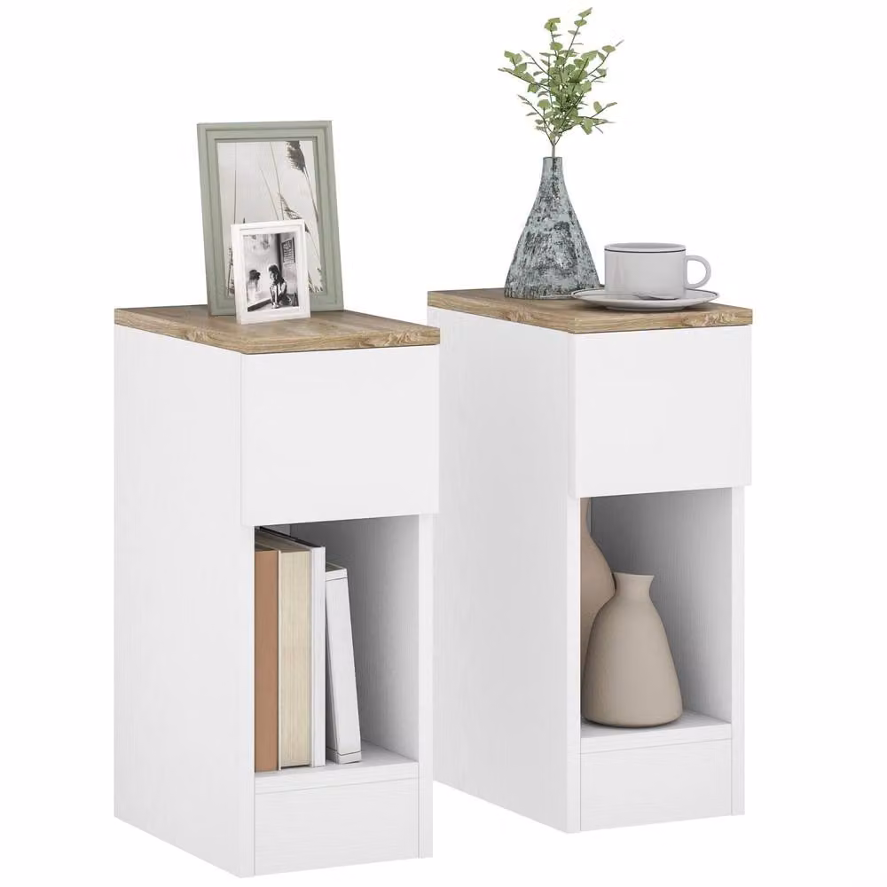 Wyld Haus Taro Set of 2 White and Oak Bedside Tables with Storage – 2