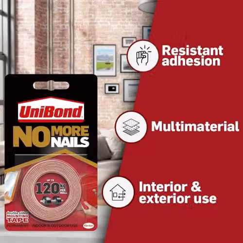 Unibond No More Nails Double-Sided Mounting Tape, W: 1.9 cm, L: 1.5 m – 3