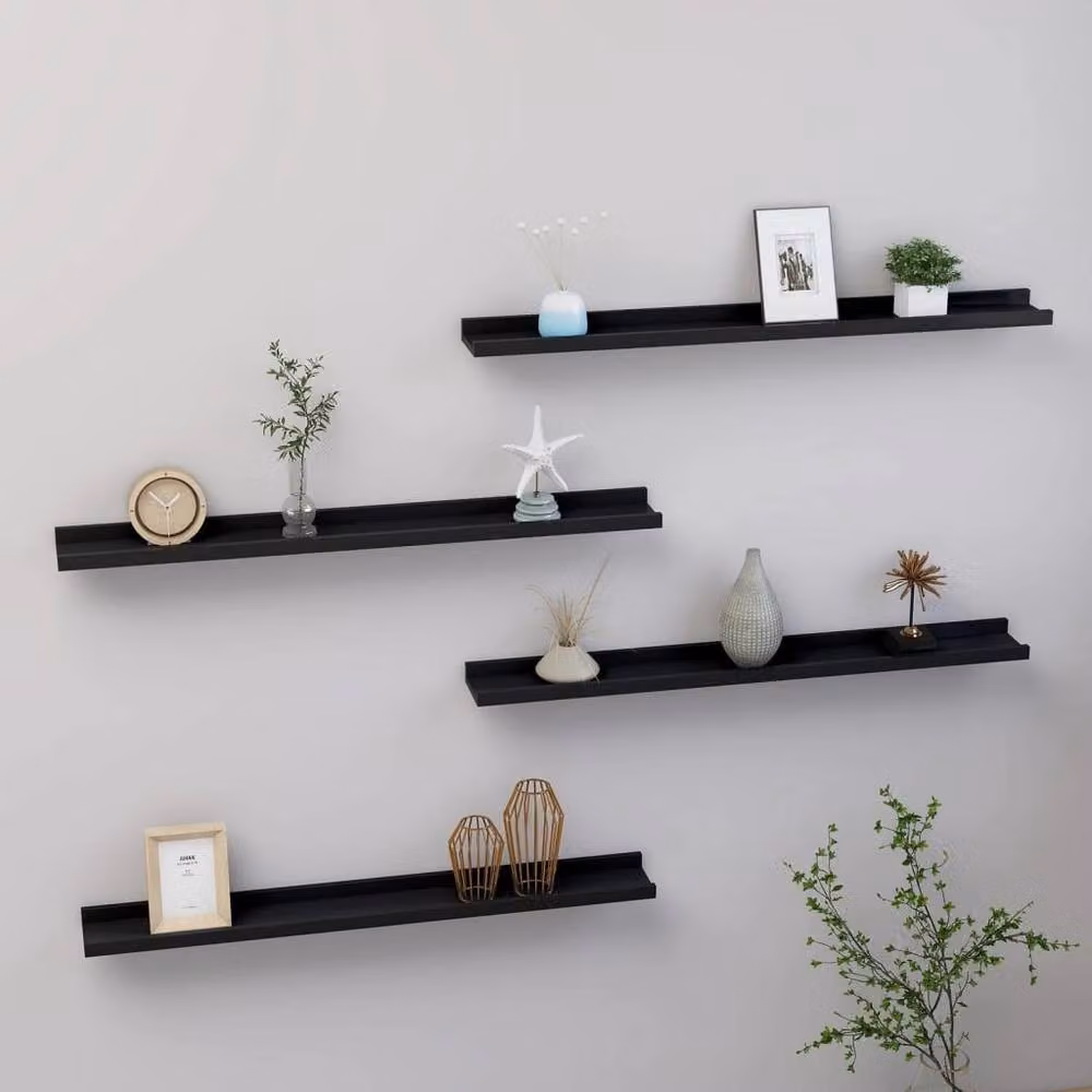 Berkfield Home Wall Mounted Shelves, 4 Piece Set, Black, W: 80 cm, D: 9 cm, H: 3 cm – 2