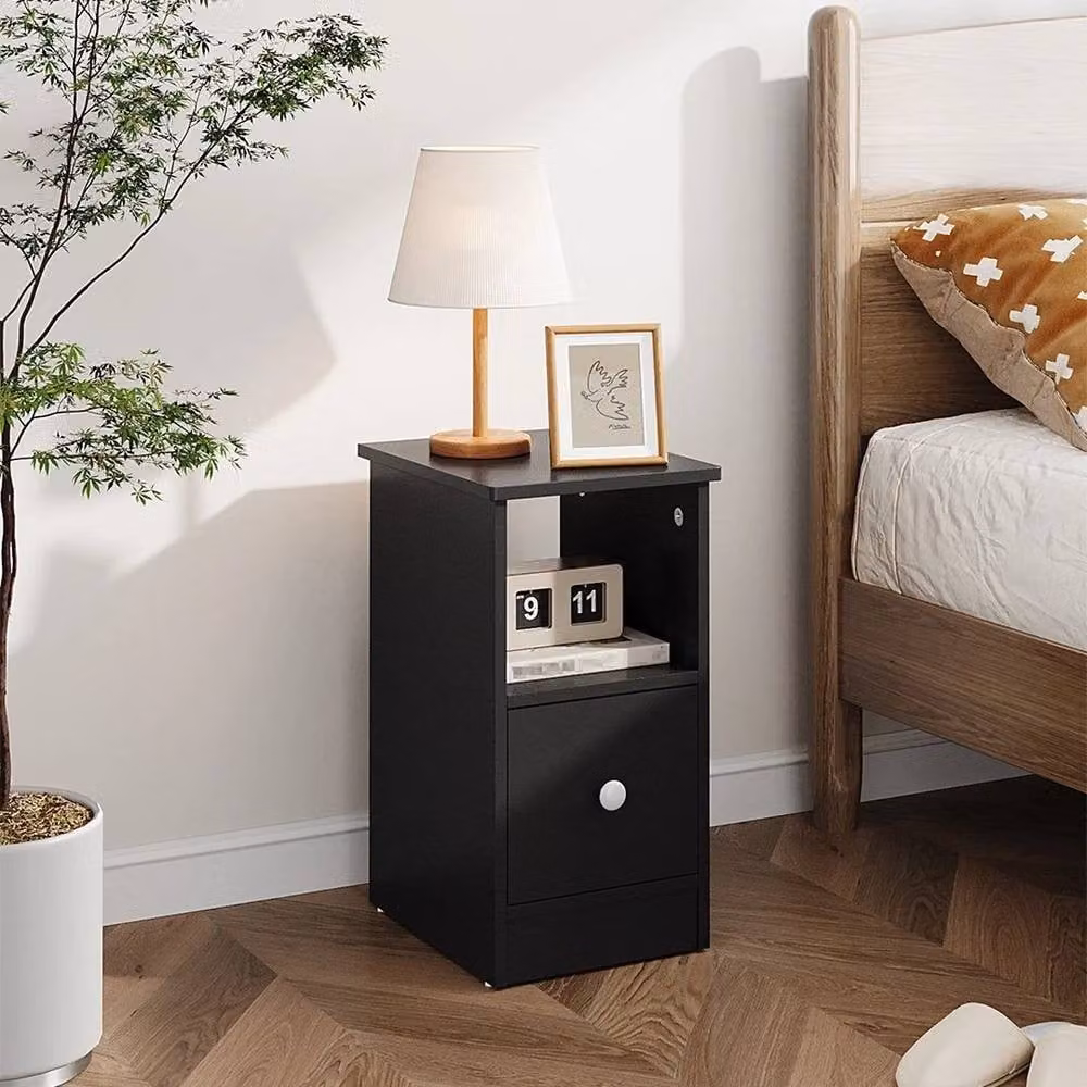 KORVIXA Modern Black Narrow Bedside Cabinet and Nightstand Storage Side Table – 3