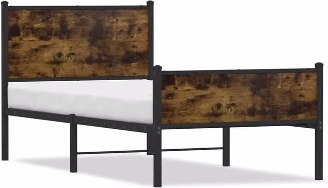 Berkfield Home Metal Bed Frame in Smoked Oak Brown, W/D/H: 80 x 200 cm
