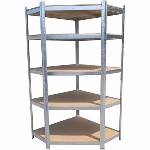Hilka SHGC8175 5 Tier Corner Boltless Shelving, Silver Metal, W/D/H: 90 x 40 x 180 cm