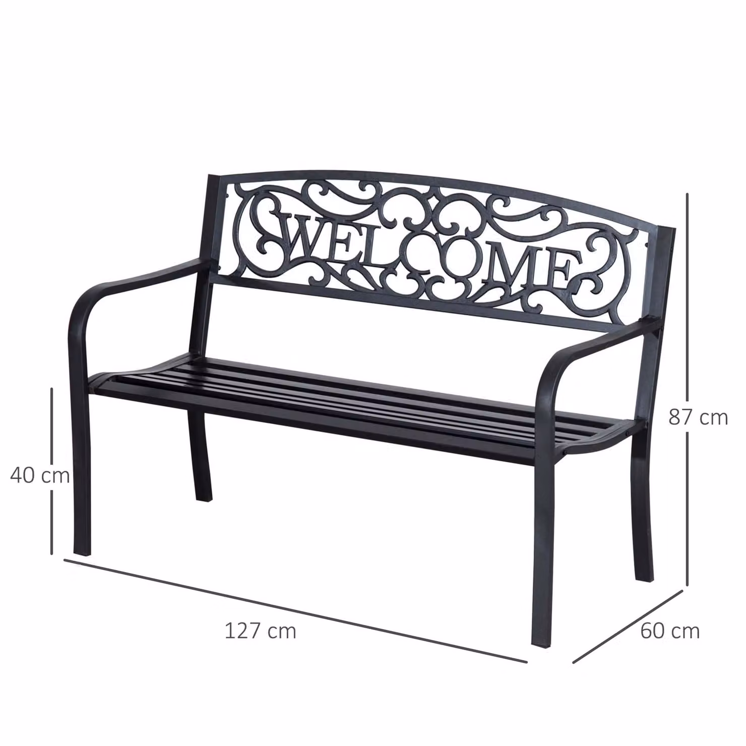 Outsunny 2 Seater Metal Garden Bench in Black – 3