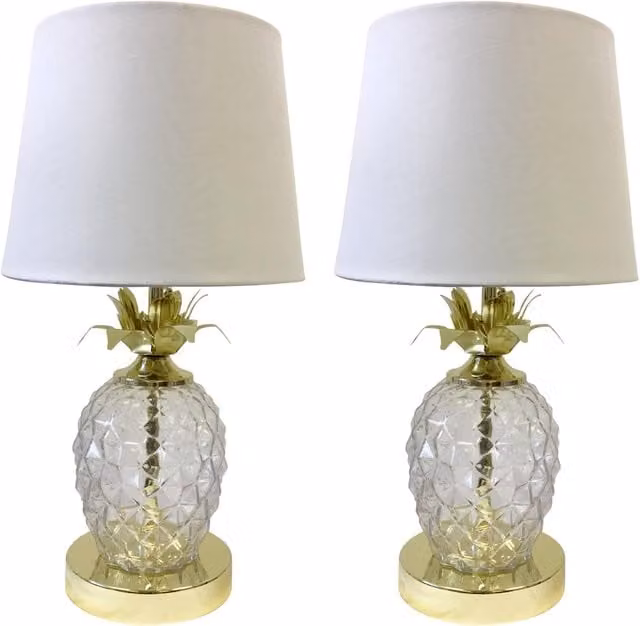 First Choice Lighting Pair of Gold Pineapple Touch Table Lamps with White Fabric Shades