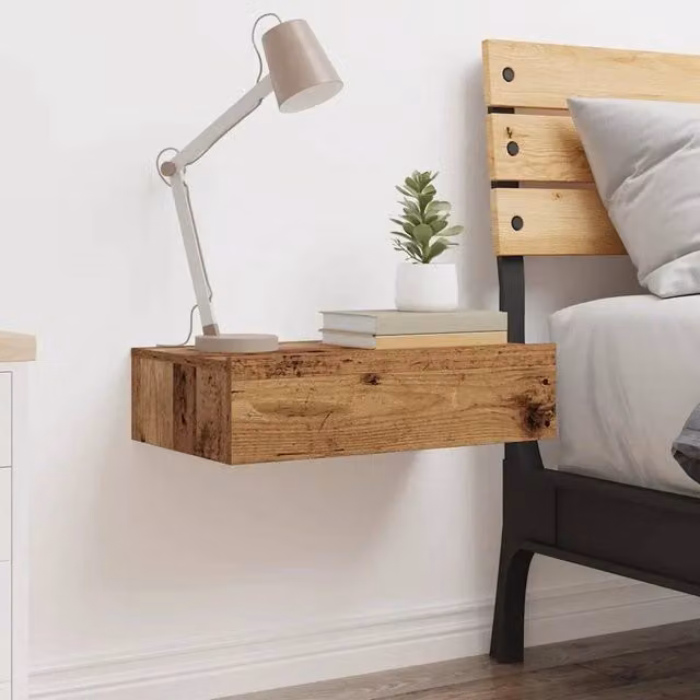 EONLION Rustic Brown Wood Bedside Cabinet with Integrated Lighting, W: 60 cm, D: 35 cm – 1