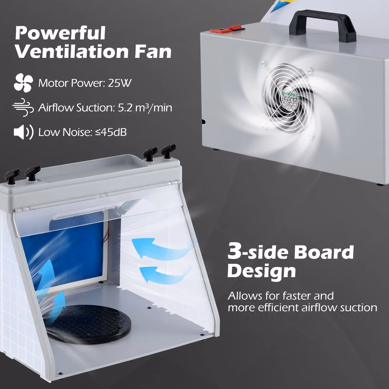 Costway Portable Airbrush Paint Spray Booth Kit with 3 LED Lights and Fan Filter, Grey – 6