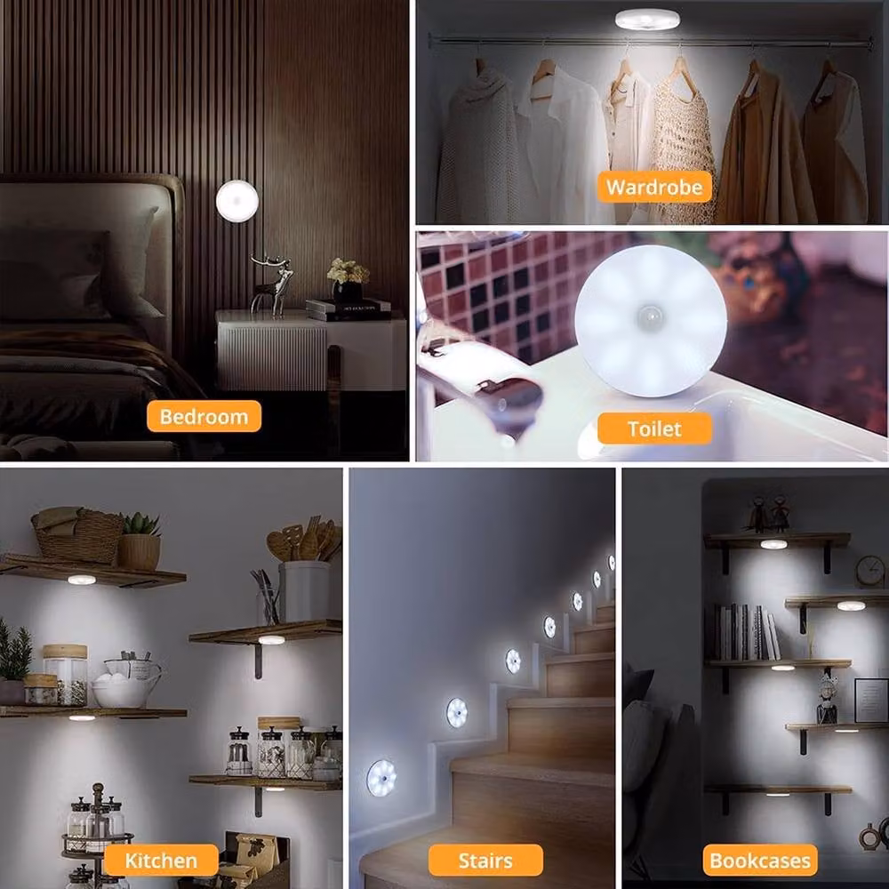 SPETLEK White LED Motion Sensor PIR Night Light with USB Rechargeable Battery for Cabinets, Stairs and Walls – 4