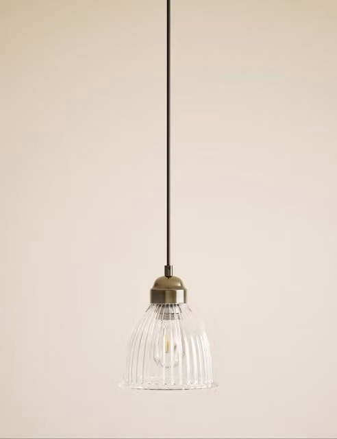 M&S Florence Small Pendant Light in Gold and Brass with Glass Dome
