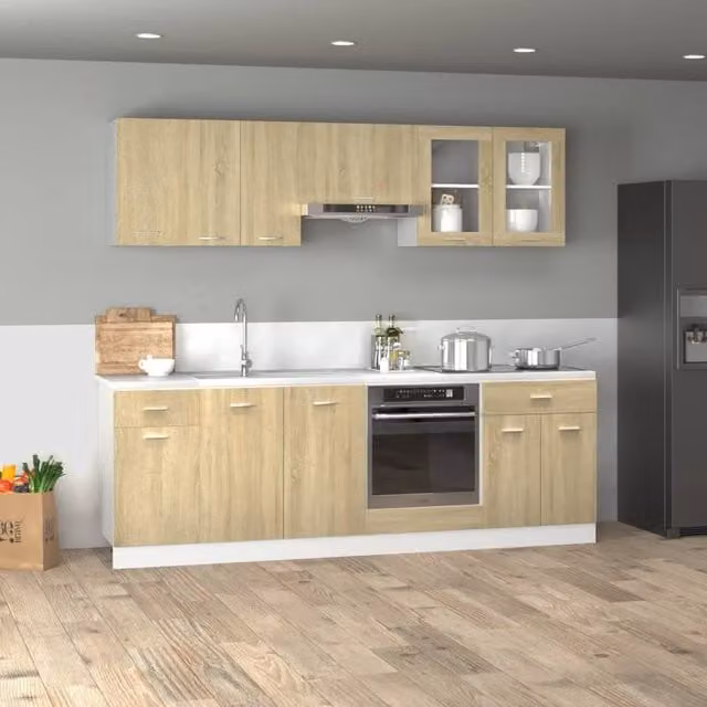 Berkfield Home Lyon 8 Piece Kitchen Cabinet Set in Sonoma Oak Brown