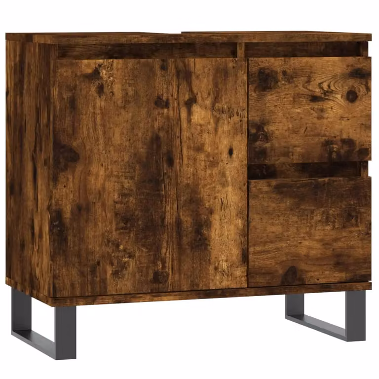 Berkfield Home Bathroom Cabinet in Smoked Oak Brown, W/D/H: 65 x 33 x 60 cm