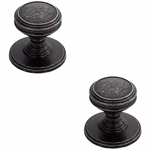 Loops 2-Pack Ringed Tiered Cupboard Door Knobs in Matt Pewter, 25mm Diameter