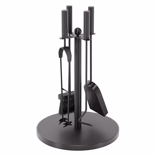 Fire Vida Warwick 5 Piece Black Iron Fireplace Companion Set with Stand – 2