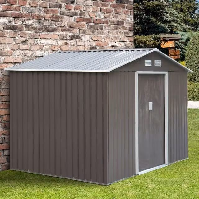 Outsunny Grey Metal Garden Storage Shed with Double Doors and Side Vent – 1