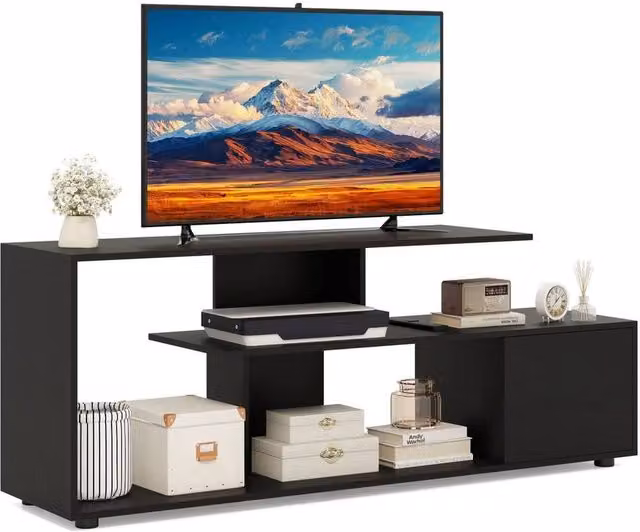 Kelvenix 3-Tier Modern TV Stand in Black for TVs up to 55 inch