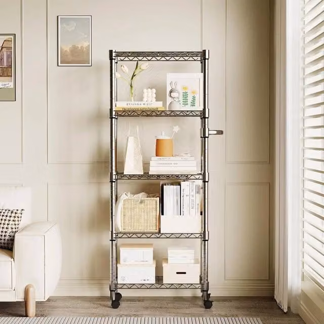 Havendro 5-Tier Metal Rolling Storage Shelf with Adjustable Shelves in Silver