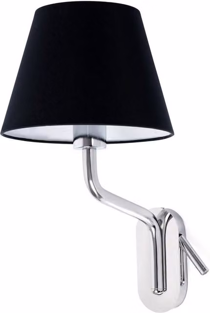 Eterna Adjustable Modern Wall Reading Light with Black Fabric Shade in Chrome