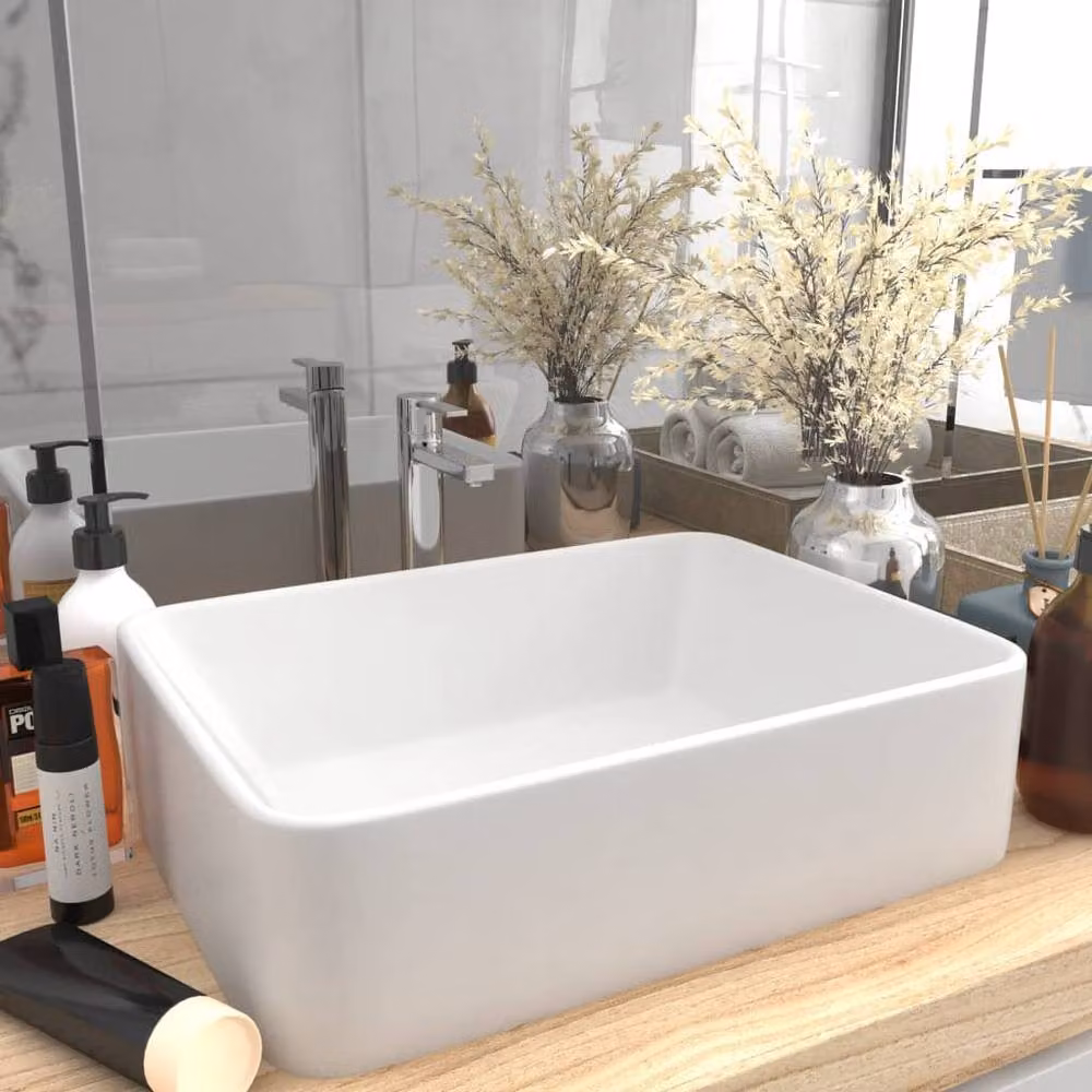 Berkfield Home Luxury Ceramic Rectangular Countertop Wash Basin in Matt White, W: 41 cm, D: 30 cm, H: 12 cm – 2