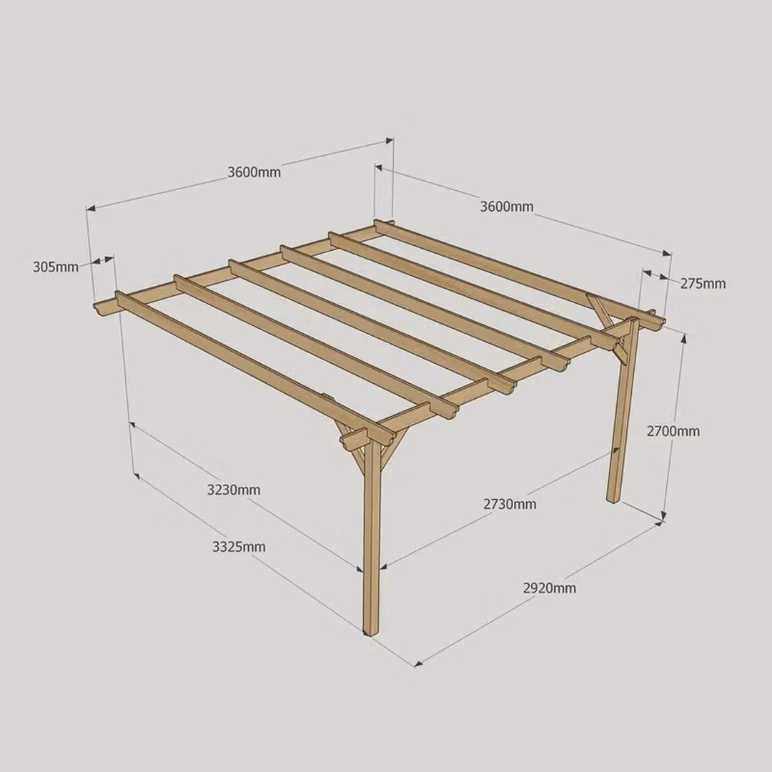 Rutland County Garden Furniture Ltd Wall Mounted Lean-to Garden Pergola in Rustic Brown Wood, W: 360 cm, D: 360 cm, H: 270 cm – 7