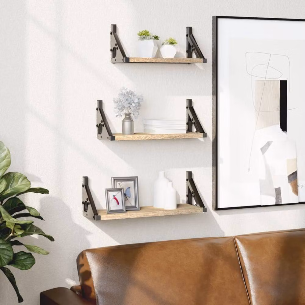 Berkfield Home 3 Piece Wall Shelf Set in Sonoma Oak Light Brown Engineered Wood – 2