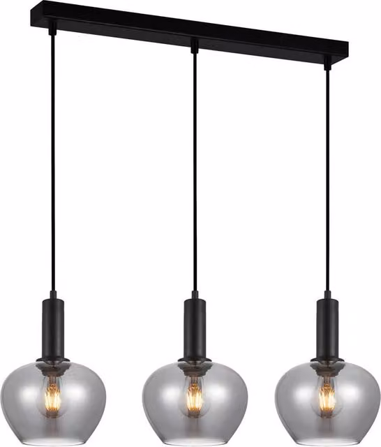 Netlighting Stabla Bar Pendant Ceiling Light in Black with 3 x E27 Transparent Glass Shades