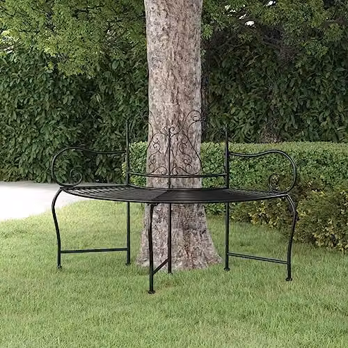 vidaXL Black Steel Tree Bench with 150 cm Diameter – 2