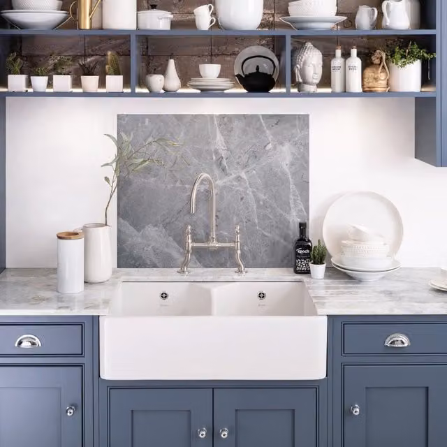 House Beautiful Pietra Grey Marble Look Glass Kitchen Splashback, W: 90 cm, H: 75 cm – 1