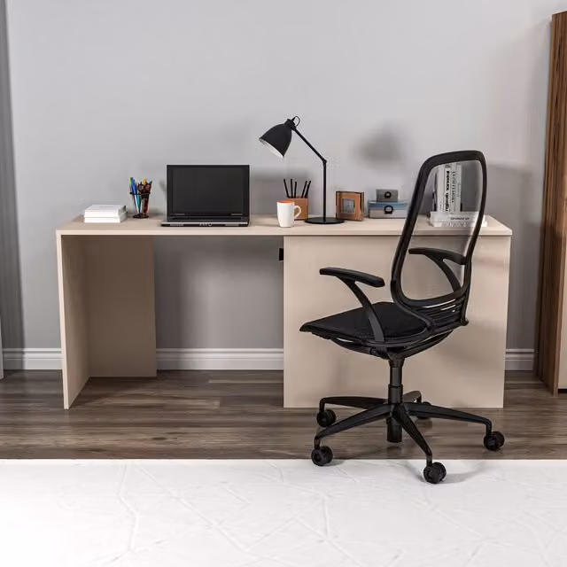 Destina Home Achille Computer Desk with Cabinet in Walnut and Beige