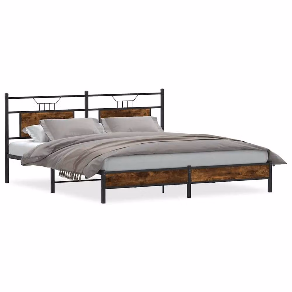 Berkfield Home Decorative Bed Frame in Smoked Oak and Brown, W/D/H: 160 x 200 cm – 3