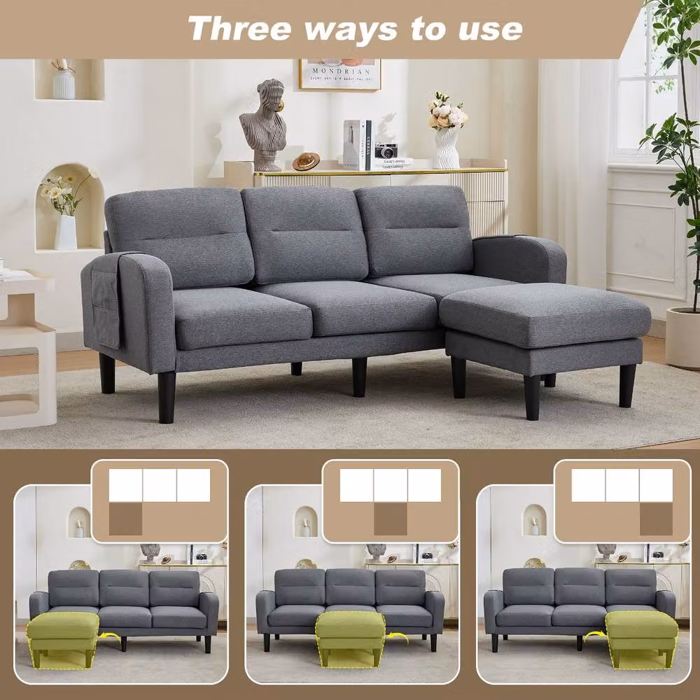 Rolipo Grey Reversible 3 Seater L Shaped Corner Sofa with Chaise and Scatter Cushions, Width: 204 cm – 4