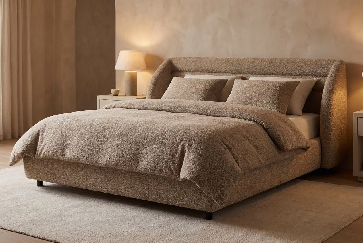 Araco Atelier Drift Wicker Upholstered Bed in Beige