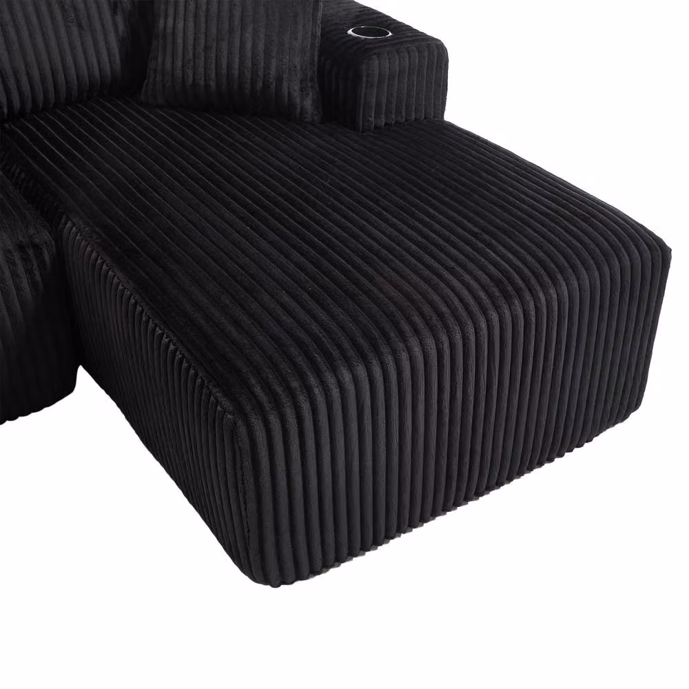 GOMYWAY Matteo Modular L-Shaped 3 Seater Sectional Sofa in Black Corduroy – 7